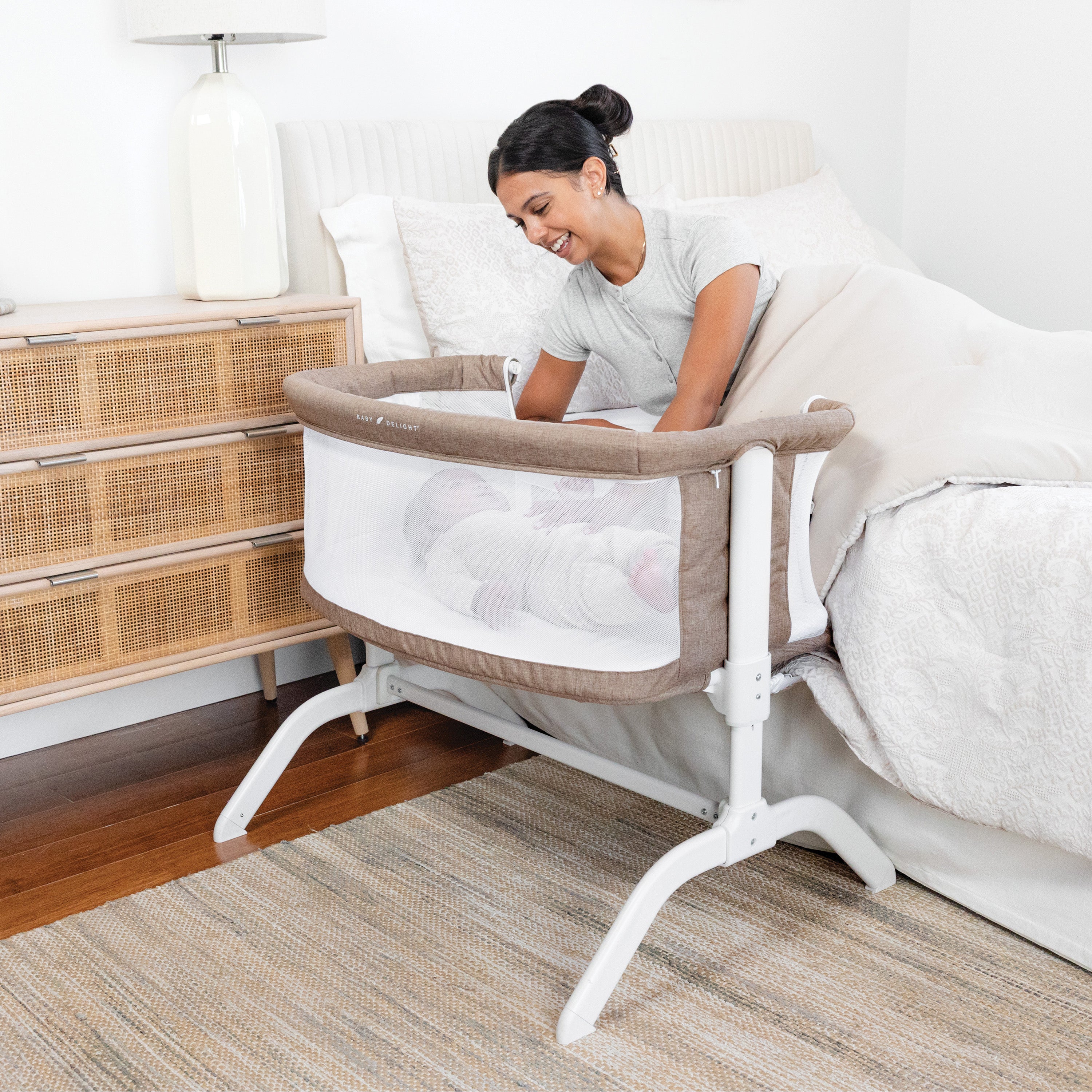 Beside Me™ Serenity Bassinet and Bedside Sleeper - Mocha Tweed - Baby Delight