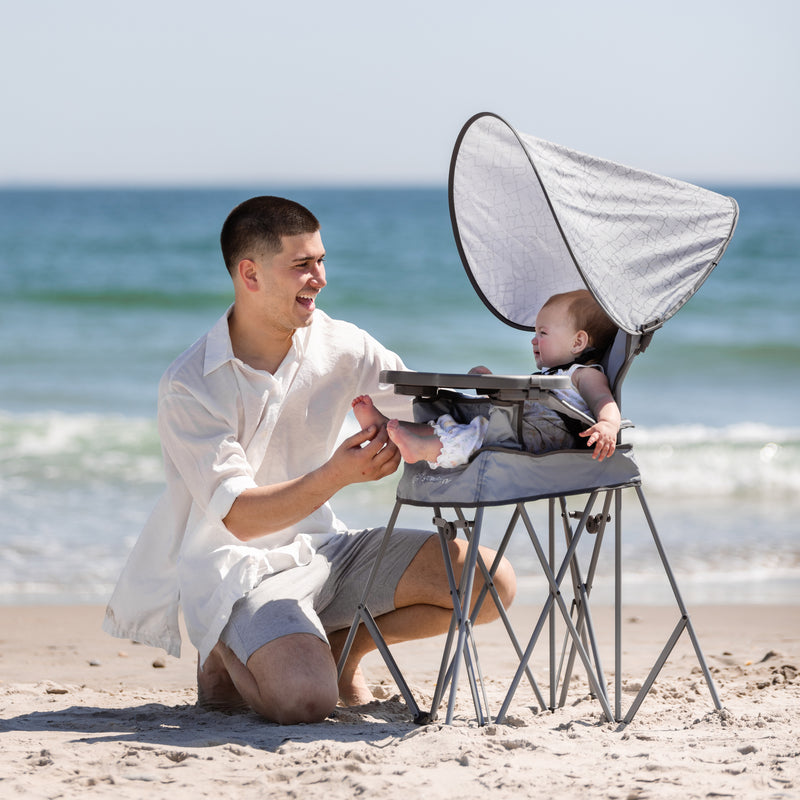 LIMITED EDITION-Go With Me® Uplift Deluxe Portable High Chair with Canopy - Elephant Grey - Baby Delight