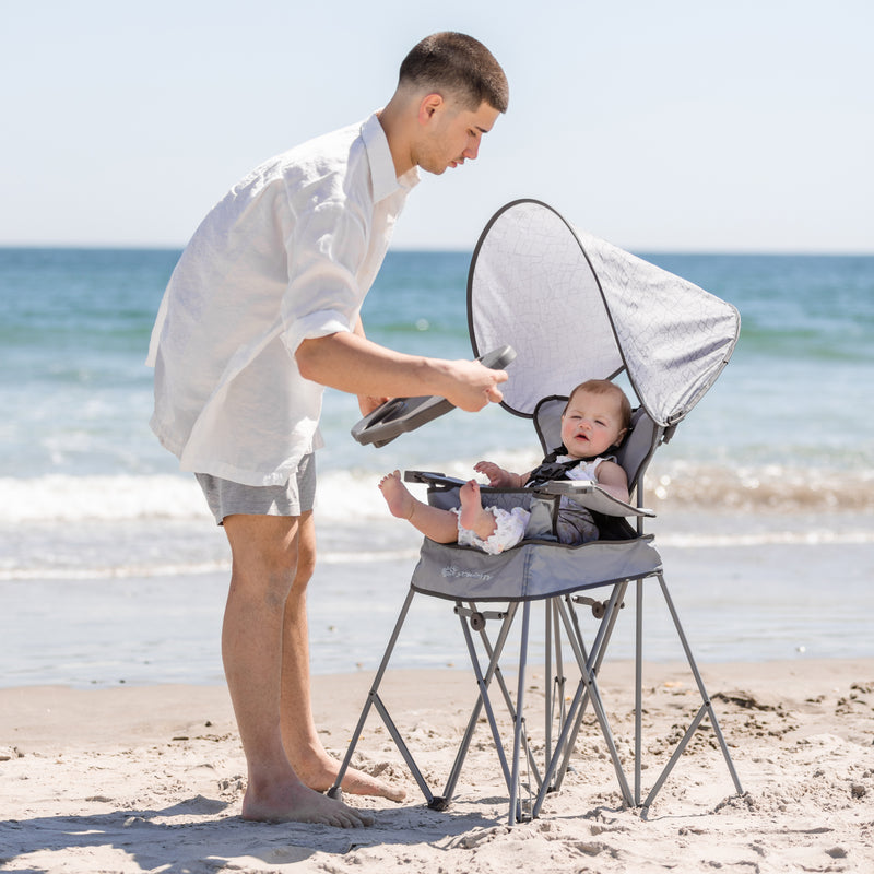 LIMITED EDITION-Go With Me® Uplift Deluxe Portable High Chair with Canopy - Elephant Grey - Baby Delight