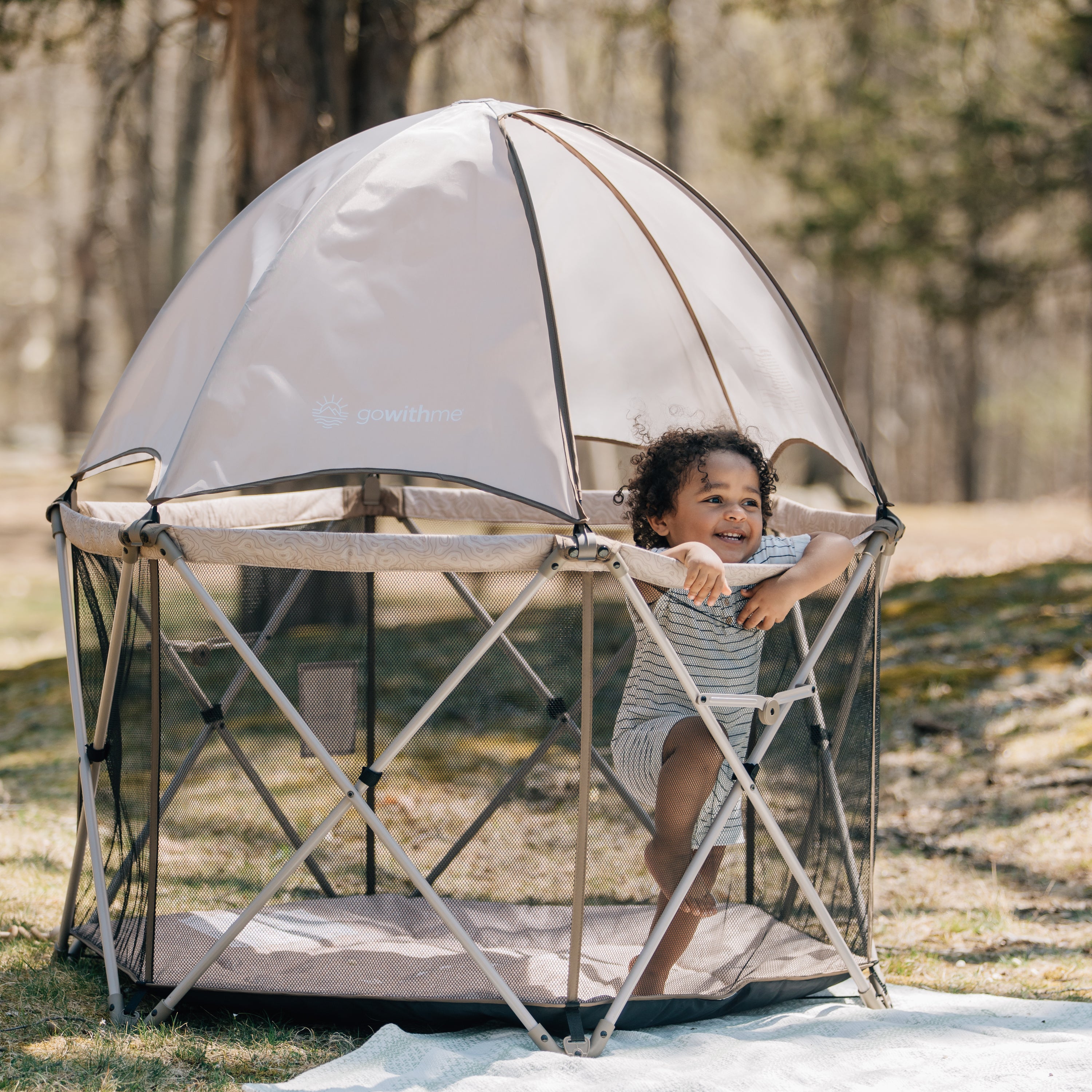 LIMITED EDITION- Go With Me® Eclipse Deluxe Portable Playard with Canopy - Sandstone - Baby Delight
