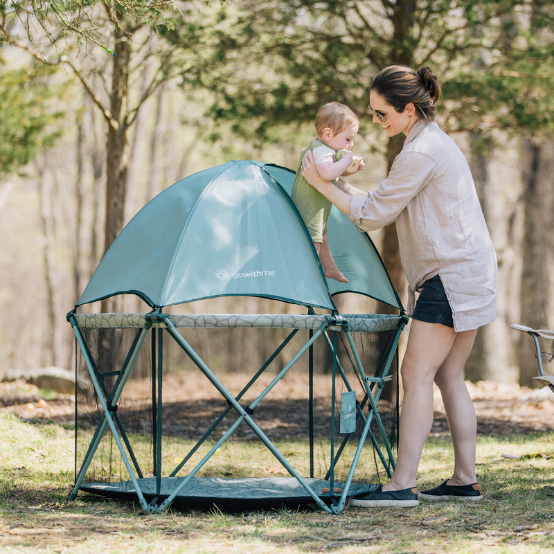 LIMITED EDITION- Go With Me® Eclipse Deluxe Portable Playard with Canopy - Garden Green - Baby Delight