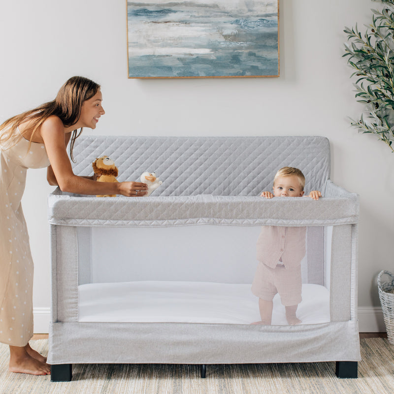 Horizon Full Size Mesh Crib-Quilted Pebble Grey - Baby Delight