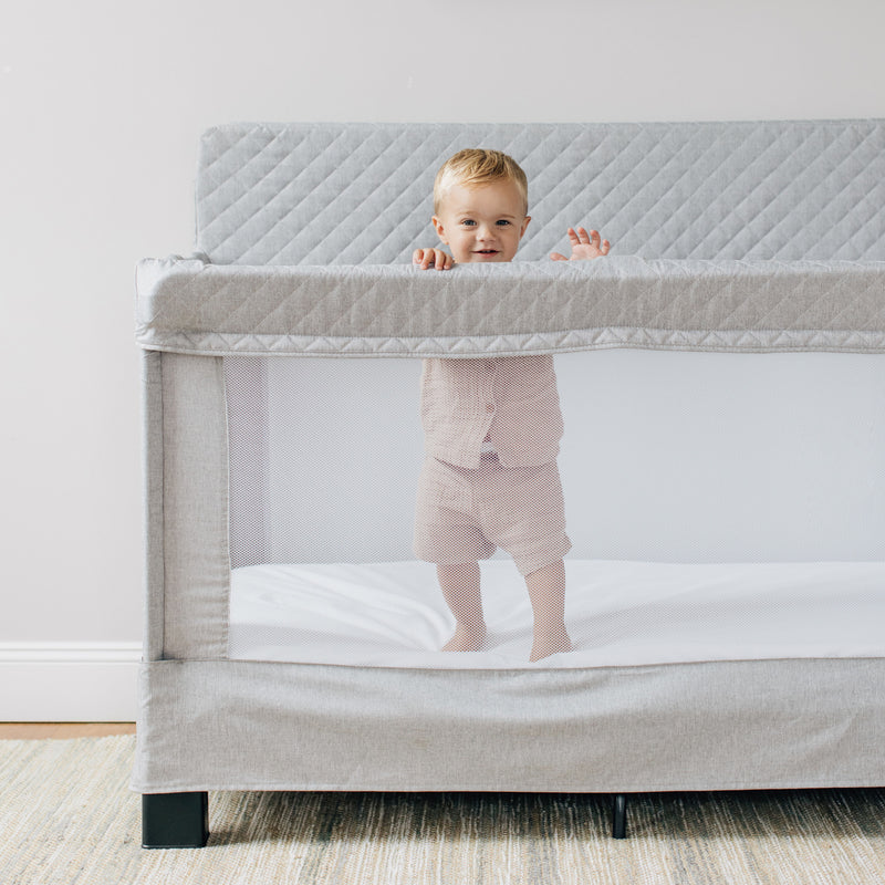 Horizon Full Size Mesh Crib-Quilted Pebble Grey - Baby Delight