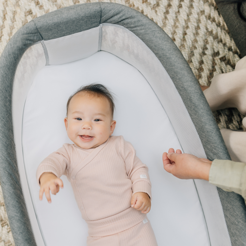 Beside Me Nova Bassinet with Stand Charcoal Tweed Baby Delight