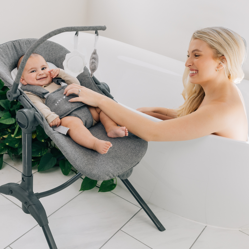 Bloom Soothing Adjustable Infant Seat Charcoal Tweed Baby Delight