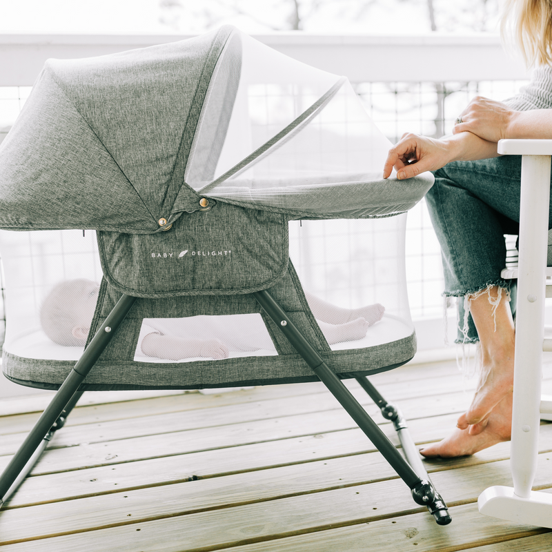 Slumber Deluxe Portable Rocking Bassinet - Charcoal Tweed - Baby Delight