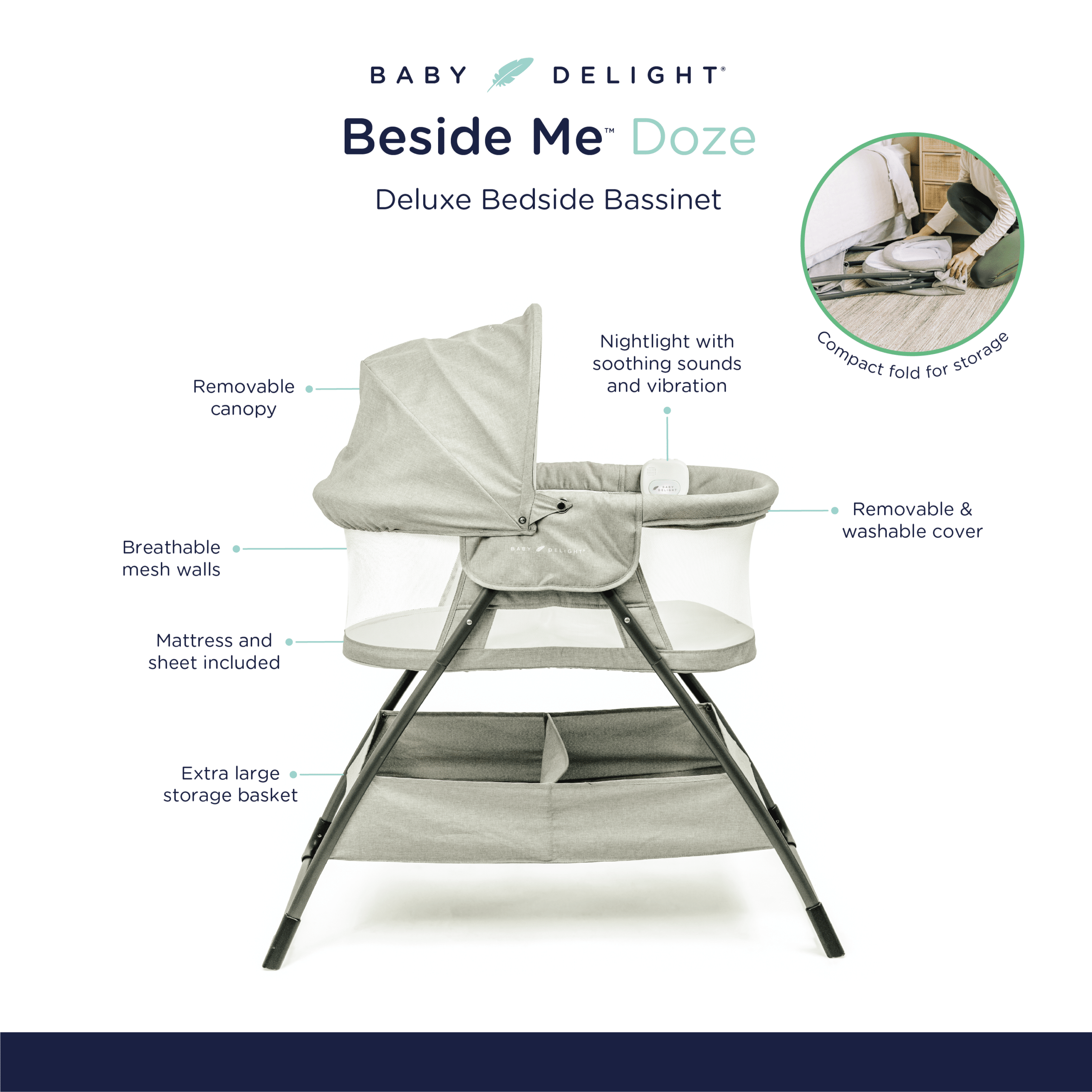 Beside Me™ Doze Deluxe Bedside Pebble Grey Baby Delight