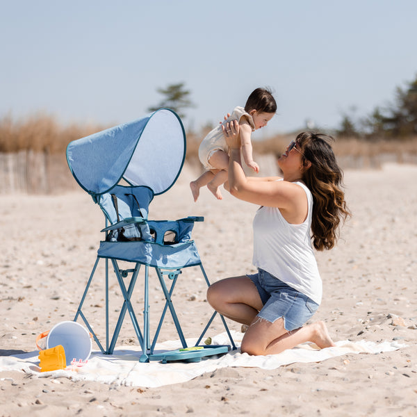 LIMITED EDITION-Go With Me® Uplift Deluxe Portable High Chair with Canopy- Blue Wave - Baby Delight