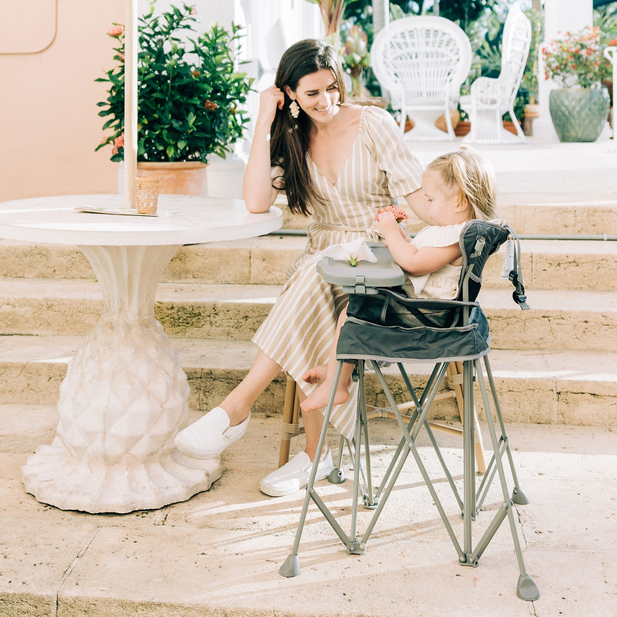 Go With Me™ Uplift Deluxe Portable High Chair with Canopy- Grey - Baby Delight