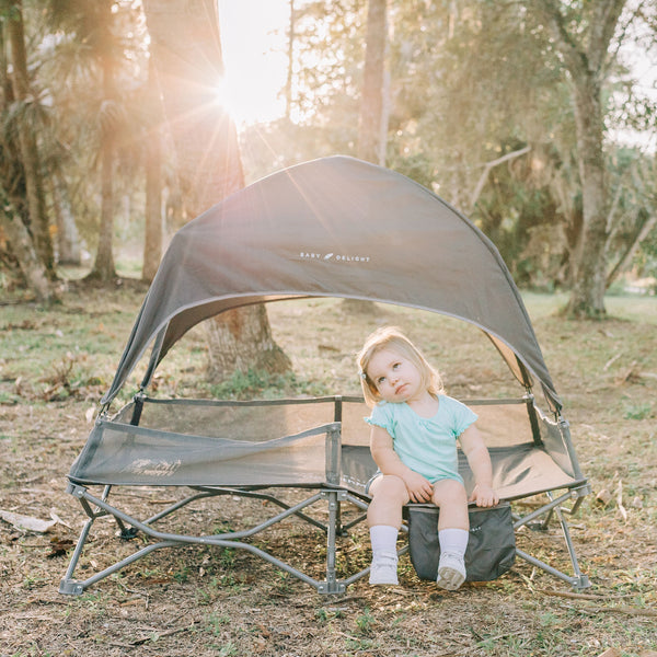 Go With Me™ Bungalow Deluxe Portable Travel Cot - Grey - Baby Delight