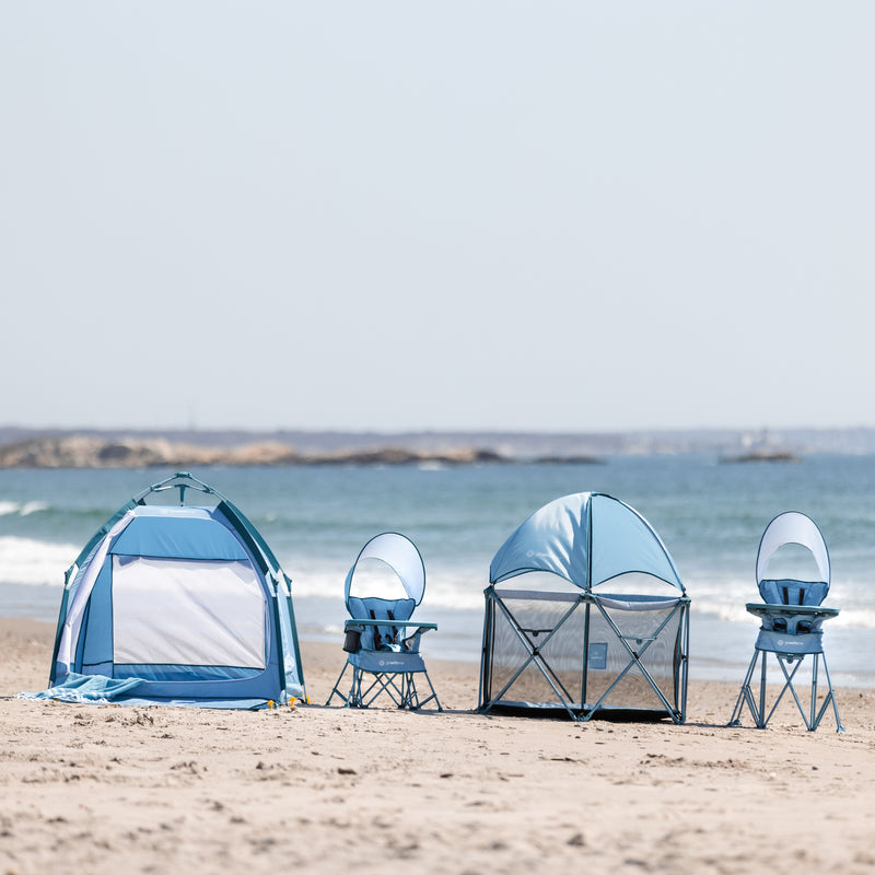 LIMITED EDITION-Go With Me® Uplift Deluxe Portable High Chair with Canopy- Blue Wave - Baby Delight