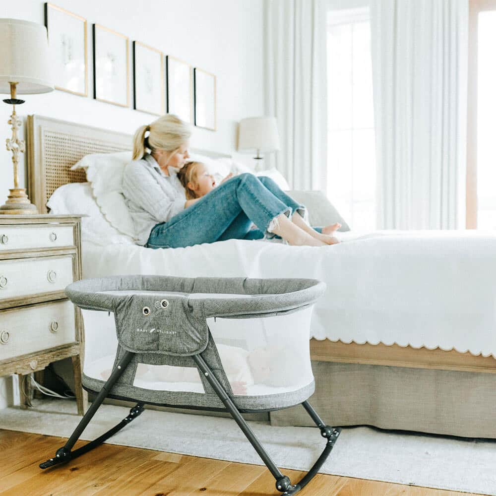 Slumber Deluxe Portable Rocking Bassinet - Charcoal Tweed | Baby Delight