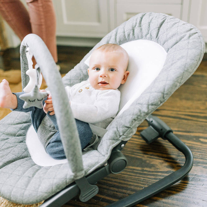 Aura Deluxe Portable Rocker & Bouncer - Quilted Charcoal Tweed - Baby Delight